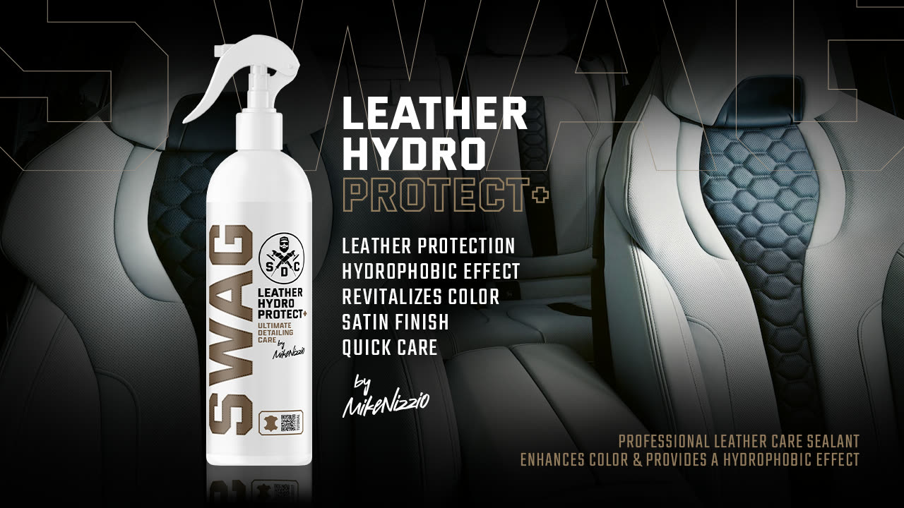 SWAG Leather Hydro Protect+ impregnation being used to add a hydrophobic barrier to car seat leather