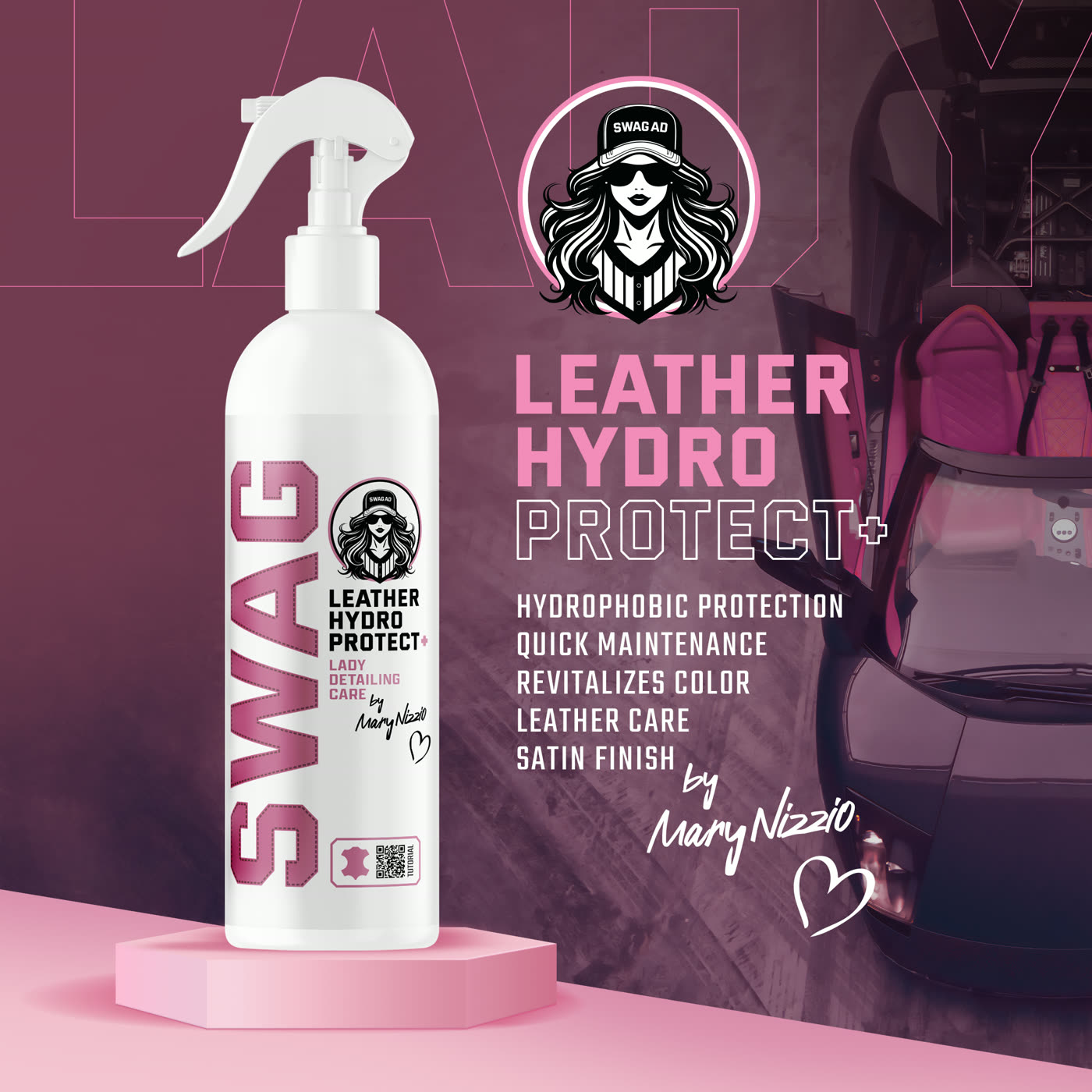 SWAG Leather Hydro Protect+ applied to car seat leather to guard the finish against UV and moisture