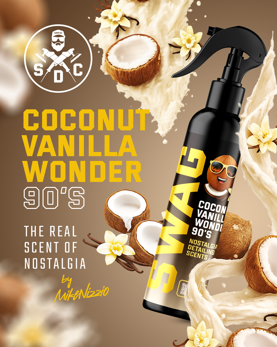 Swag COCONUT VANILLA WONDER 90's / 150 ml | Car Fragrance + Hanging Air Freshener | Long-Lasting Fragrance | Nostalgic Coconut with Sweet Vanilla - Image 2
