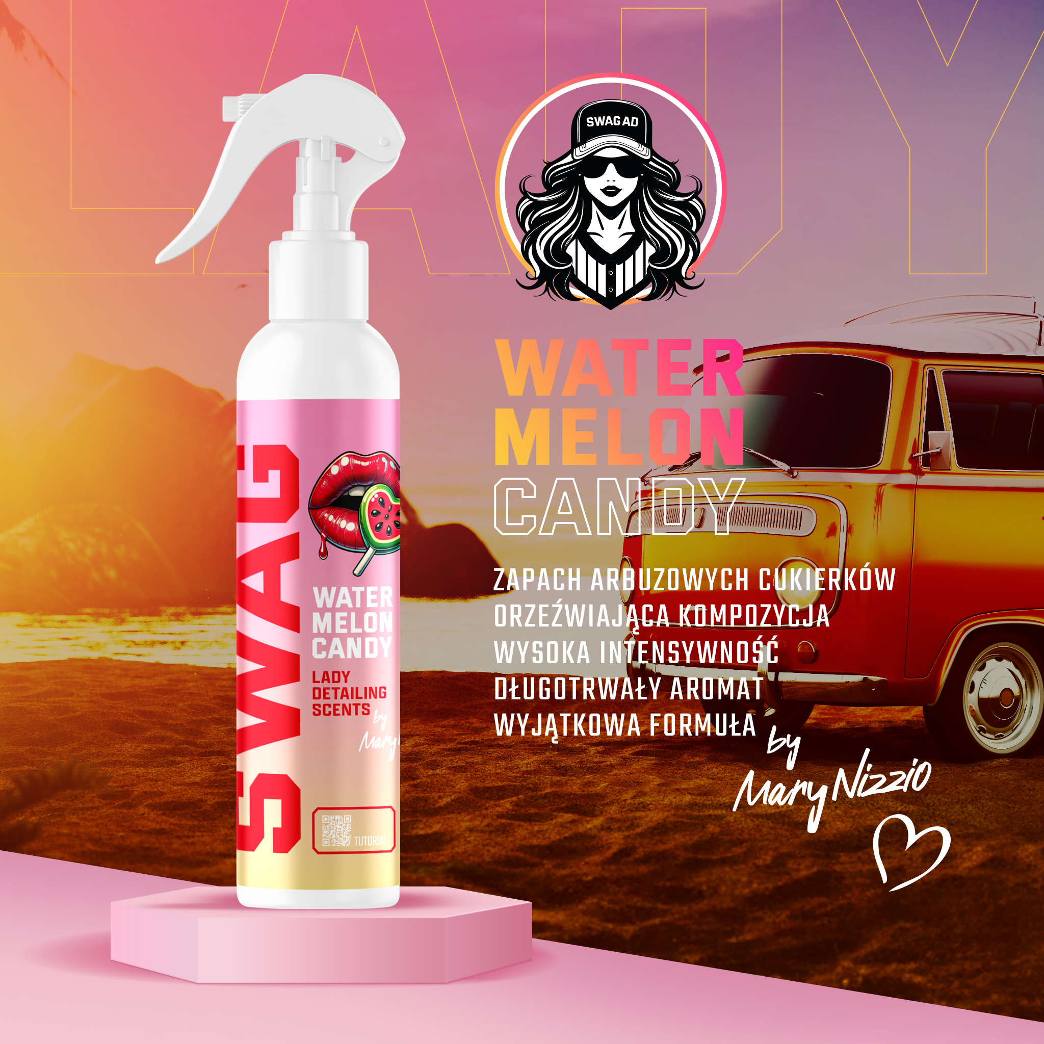 Swag LADY WATERMELON CANDY V.2 / 150ml | Car Air Freshener + Hanging Air Freshener | Long-Lasting Fragrance | Fruity Aroma