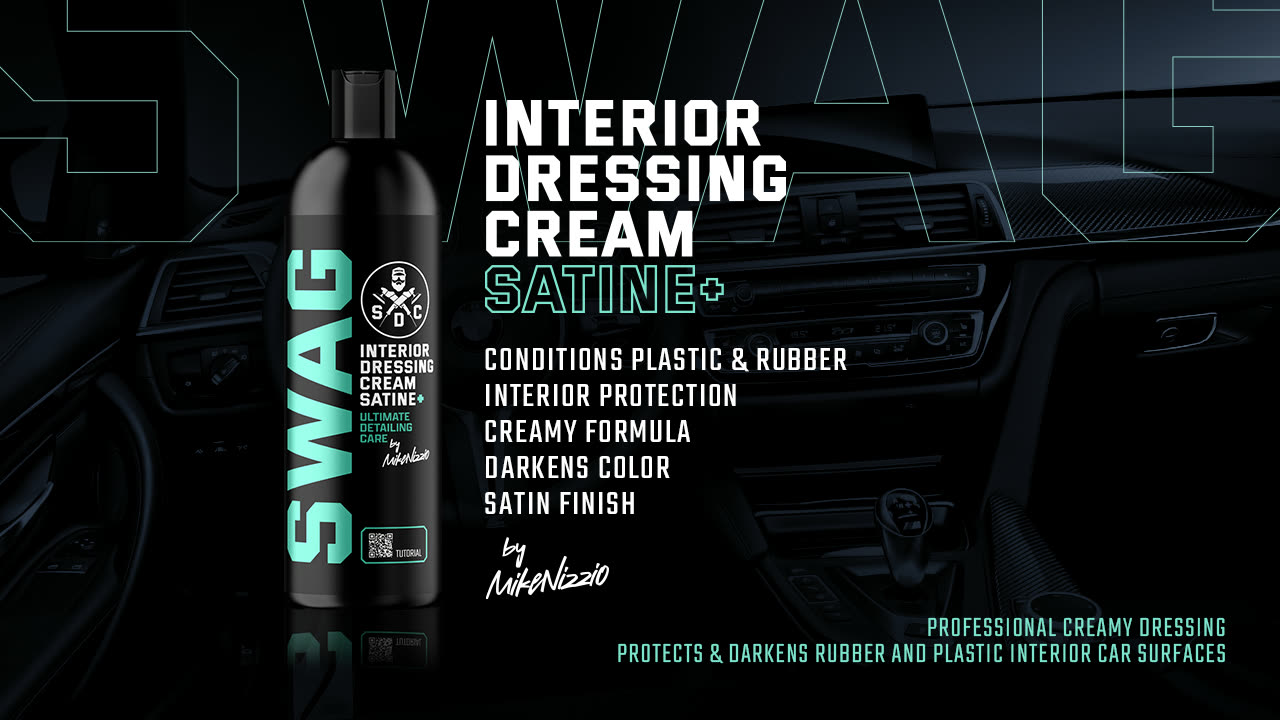 SWAG interior dressing applied to a car dashboard for a clean matte factory finish rather than a greasy shine