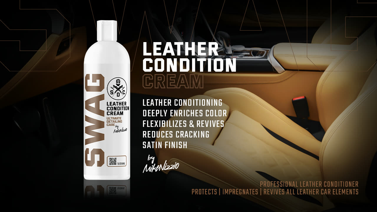 SWAG Leather Conditioner Cream used to protect the finish on a coated leather car seat