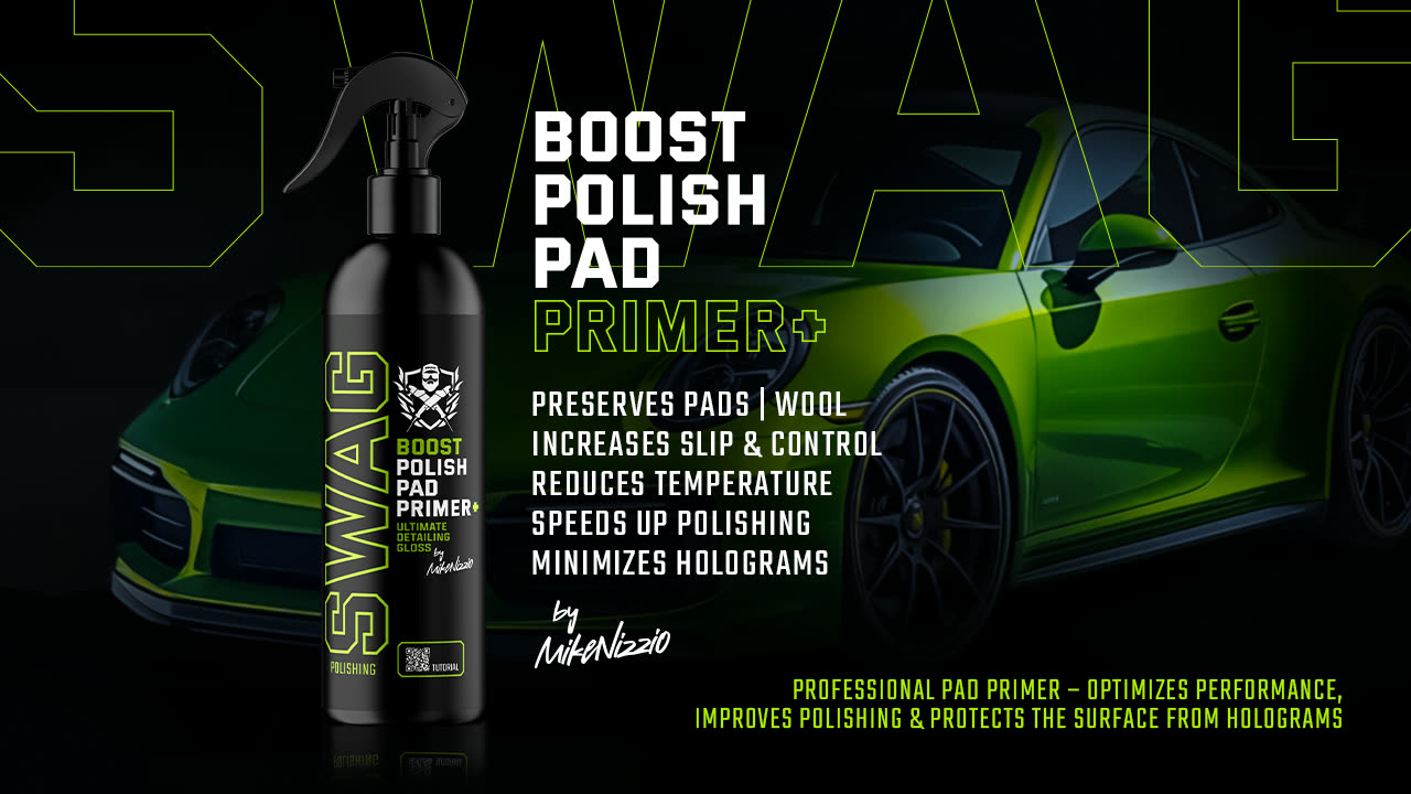 SWAG BOOST POLISH PAD PRIMER used to prime a foam polishing pad before machine polishing car paint