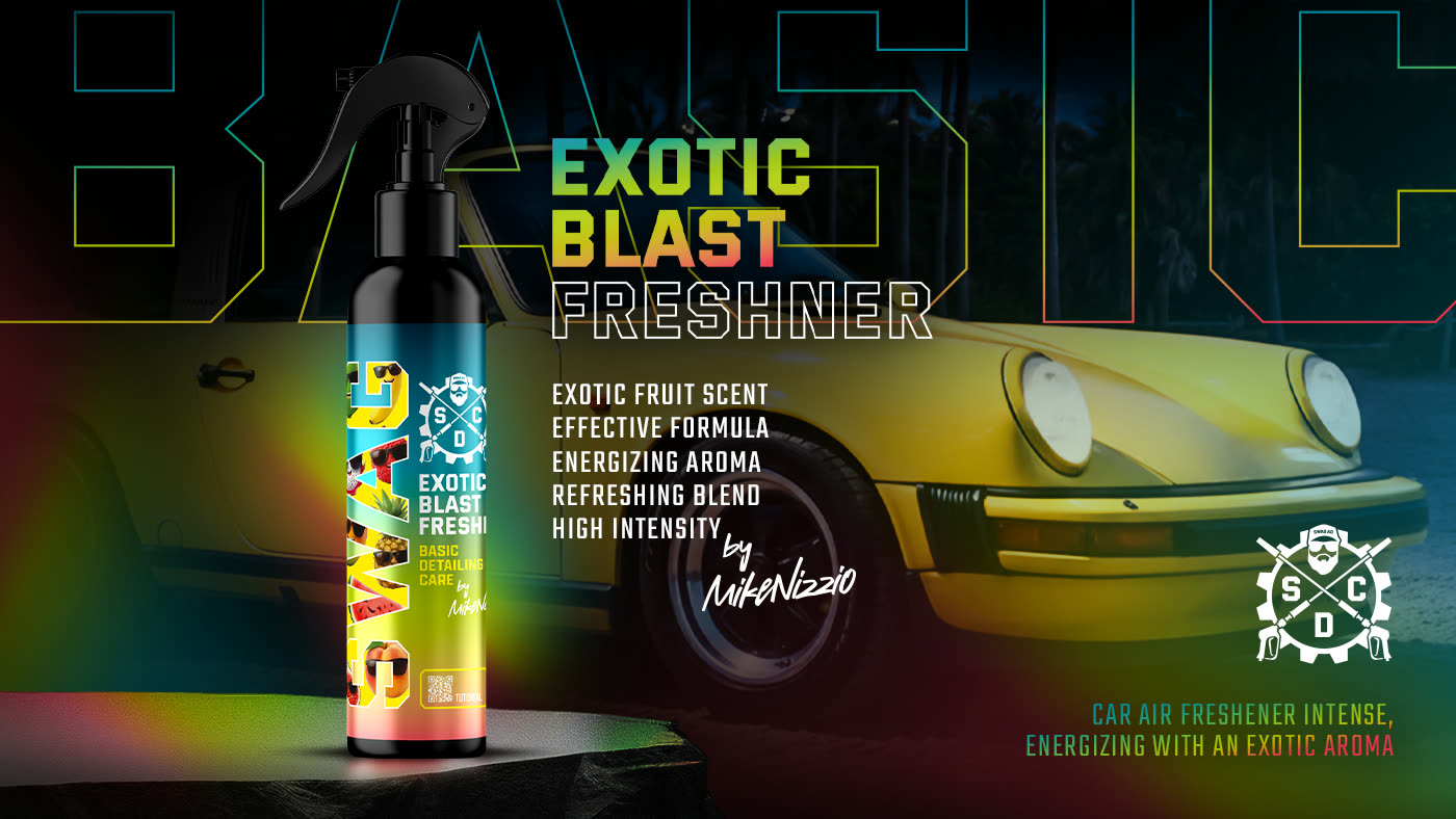 SWAG Basic Exotic Blast air freshener for cars, used in a well ventilated car interior